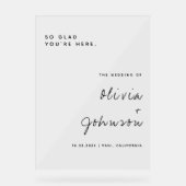 Minimalistisch script bruiloft welkom acryl bord (Voorkant)