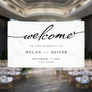Minimalistisch script bruiloft welkom spandoek