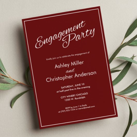 Minimalistisch Script Crimson Red Engagement Party Kaart