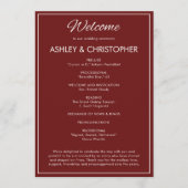 Minimalistisch script Crimson Red Wedding Programma (Voorkant)