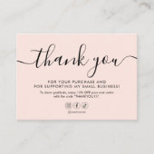 Minimalistisch script Dank u Blush Pink Visitekaartje (Voorkant)