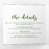 Minimalistisch script Dark Green Wedding Drieluik Uitnodiging (Binnenzijde eerst)