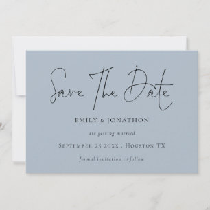 Minimalistisch Script Dusty Blue Wedding Save The Date