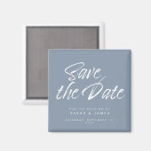 Minimalistisch Script Dusty Blue Wedding Save the  Magneet (Voorkant / Achterkant)