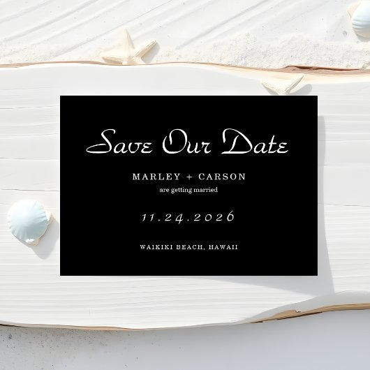 Minimalistisch script Eenvoudige zwarte bruiloft Save The Date