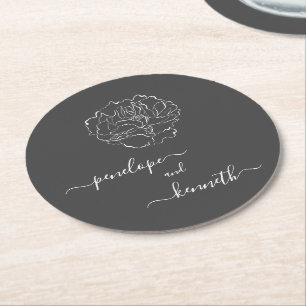 Minimalistisch Script Flower Black and White Weddi Ronde Kartonnen Onderzetter
