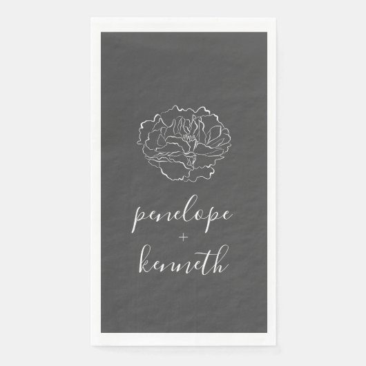 Minimalistisch Script Flower Black and White Weddi Servet (Voorkant)