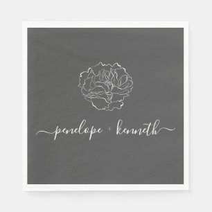 Minimalistisch Script Flower Black and White Weddi Servet