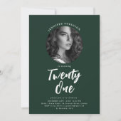Minimalistisch script foto 21e verjaardag smaragd kaart (Voorkant)