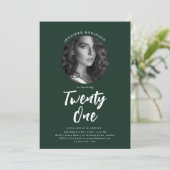 Minimalistisch script foto 21e verjaardag smaragd kaart (Staand voorkant)
