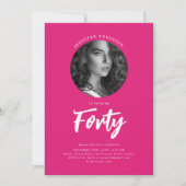 Minimalistisch Script Foto 40e verjaardag Hot Pink Kaart (Voorkant)