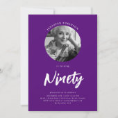 Minimalistisch Script Foto 90e Verjaardag Paarse Kaart (Voorkant)