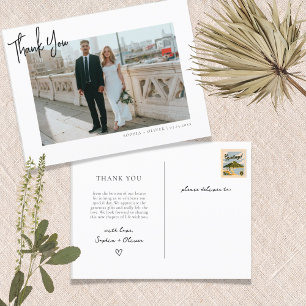 Minimalistisch script foto Weddenschap Bedankt Briefkaart