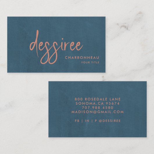 Minimalistisch script gebrand Sienna Dusty Blue Visitekaartje (Voorkant / Achterkant)