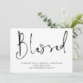 Minimalistisch script gezegend zwart wit kerst feestdagenkaart (Staand voorkant)