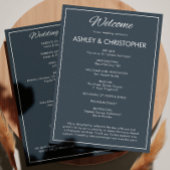 Minimalistisch Script Gunmetal Blue Wedding Programma
