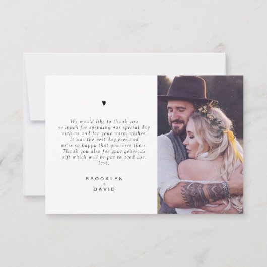 Minimalistisch script hart bruiloft dank u kaart (Achterkant)