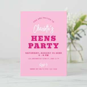 Minimalistisch script Hot Pink Modern Hens Party Kaart