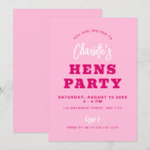 Minimalistisch script Hot Pink Modern Hens Party Kaart (Voorkant / Achterkant)