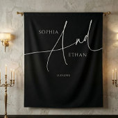 Minimalistisch script kalligrafie zwart bruiloft wandkleed