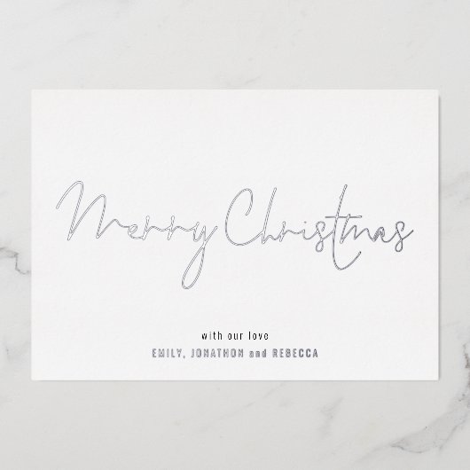 Minimalistisch script kerst echt folie feestdagenkaart (Voorkant)