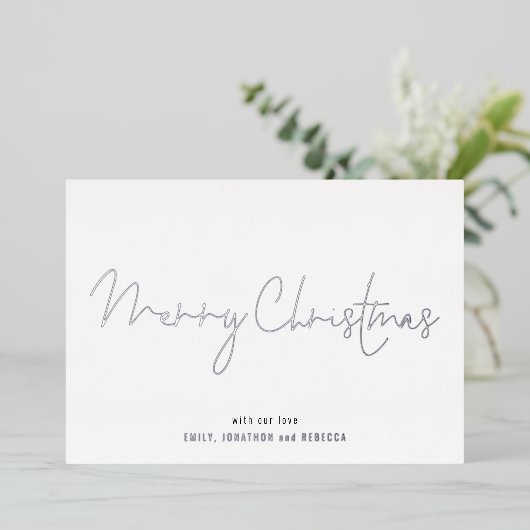 Minimalistisch script kerst echt folie feestdagenkaart (Staand Voorkant)