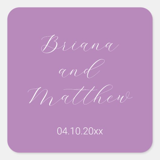 Minimalistisch Script Lavendel Bruiloft Vierkante Sticker (Voorkant)