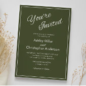 Minimalistisch Script Leger Green Wedding Kaart