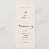 Minimalistisch script licht beige huwelijksceremon programma (Voorkant / Achterkant)