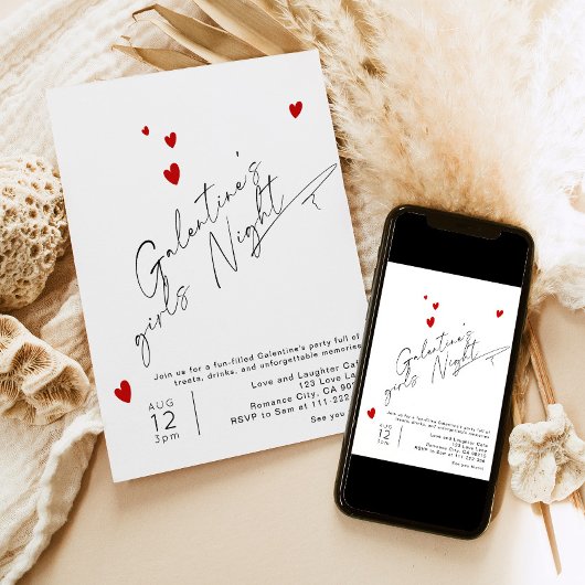 Minimalistisch Script Meisjes Galentines feest Kaart
