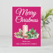 Minimalistisch script Merry Christmas Magenta Feestdagenkaart (Staand voorkant)