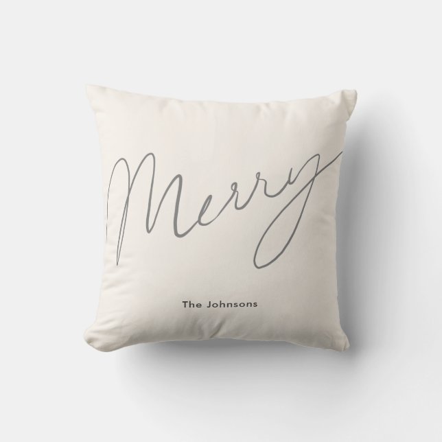 Minimalistisch Script Merry Cream White Kussen (Voorkant)