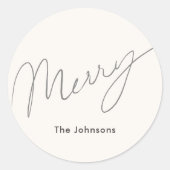 Minimalistisch Script Merry Cream White Vakantie Ronde Sticker (Voorkant)