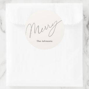 Minimalistisch Script Merry Cream White Vakantie Ronde Sticker