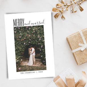 Minimalistisch script Merry Married Photo Christma Feestdagenkaart