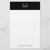 Minimalistisch Script Metallic Black Gold Monogram Briefpapier (Voorkant)