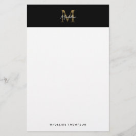 Minimalistisch Script Metallic Black Gold Monogram Briefpapier