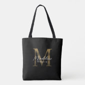 Minimalistisch Script Metallic Black Gold Monogram Draagtas (Achterkant)