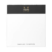 Minimalistisch Script Metallic Black Gold Monogram Notitieblok (Voorkant)