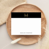 Minimalistisch Script Metallic Black Gold Monogram Notitiekaartje
