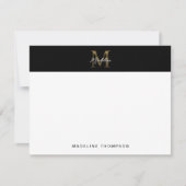 Minimalistisch Script Metallic Black Gold Monogram Notitiekaartje (Voorkant)