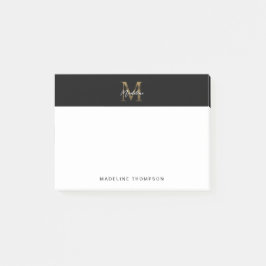 Minimalistisch Script Metallic Black Gold Monogram Post-it® Notes