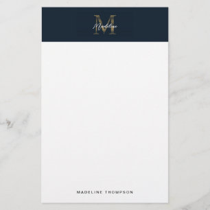 Minimalistisch script metallic marineblauw gouden briefpapier