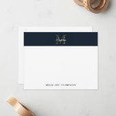 Minimalistisch script Metallic Navy Blue Gouden Mo Notitiekaartje (Voorkant / Achterkant in situ)