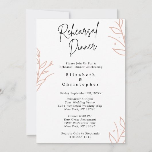 Minimalistisch script Modern Boho Rehearsal Dinner Kaart (Voorkant)