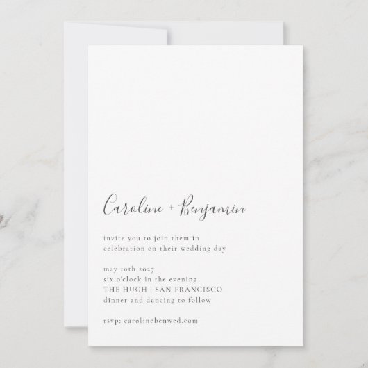 Minimalistisch script Modern White Simple Boho Wed Kaart (Voorkant)