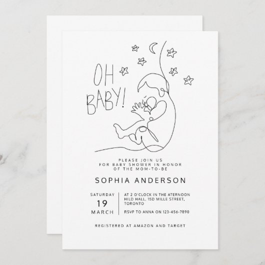 Minimalistisch script modern zwart Baby shower Kaart (Voorkant / Achterkant)