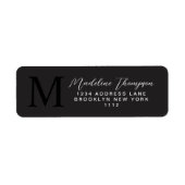Minimalistisch script Modern zwart monogram adres Etiket (Voorkant)