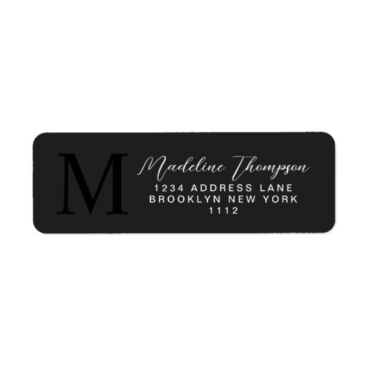 Minimalistisch script Modern zwart monogram adres Etiket (Voorkant)