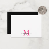 Minimalistisch Script Monogram Naam Hot Pink Black Notitiekaartje (Voorkant / Achterkant in situ)